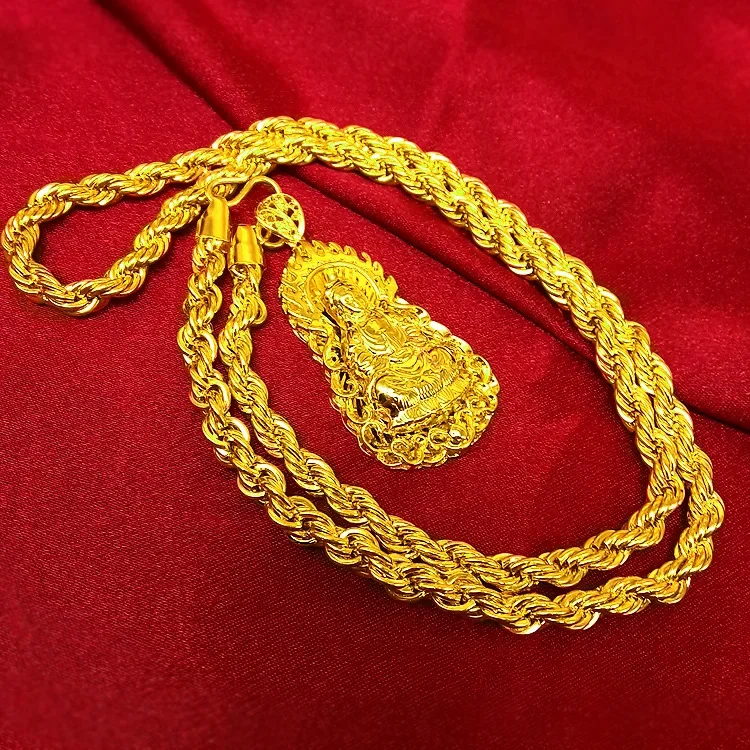 Men Accessories Look - Men's AU999 24K Real Gold Necklace