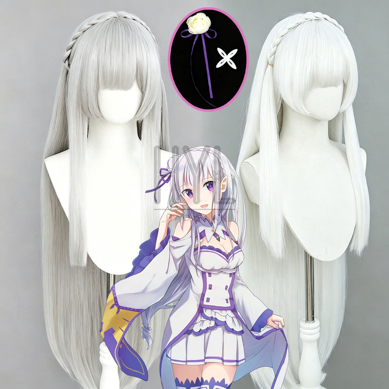 Men Accessories Look - Anime Re:Zero Emilia Cosplay Wig Silver