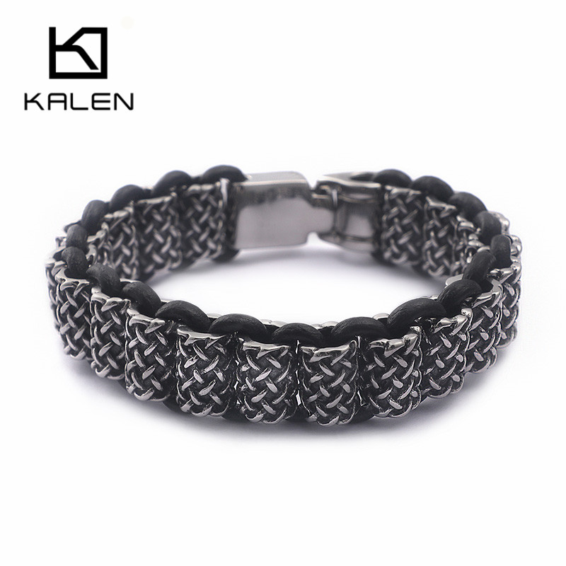 KALEN Vintage Black Leather Li - Men Accessories Ring And Bracelet review and price