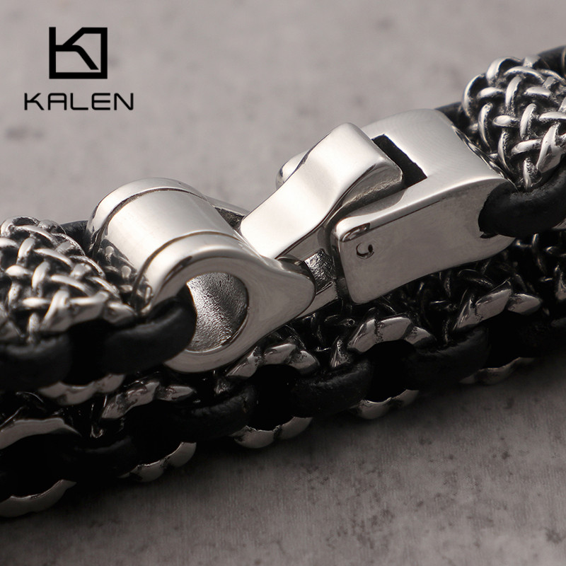 KALEN Vintage Black Leather Li - Men Accessories Ring And Bracelet review and price