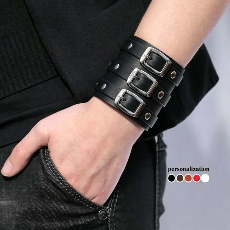 Leather Arm Band for Men, Meta - Men Accessories Ring And Bracelet review and price
